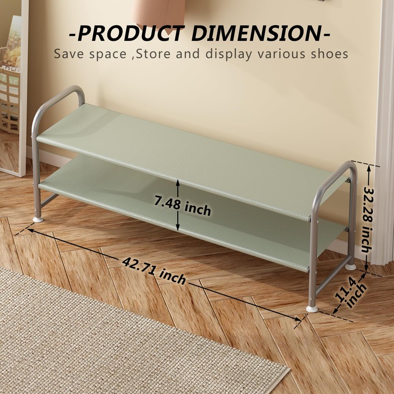 INGIORDAR Shoe Rack 2 Tier Long Storage Organizer Wide Metal