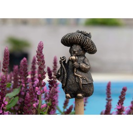 Cane Companions Beatrix Potter Benjamin Bunny Stake Topper - Handmade Flower Pot Garden Ornament - Outdoor Figurine