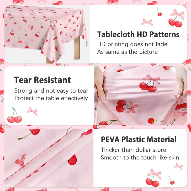 Heboland Cherry Party Tablecloth, 137x274cm, 2 Pack