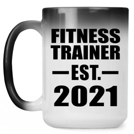 Designsify Gifts, Fitness Trainer Established EST. 2021, 15oz Color Changing Mug Ceramic Heat Sensitive Magic Tea-Cup, for Birthday Anniversary Valentines Mom Mothers Fathers Day Party, to Men Women