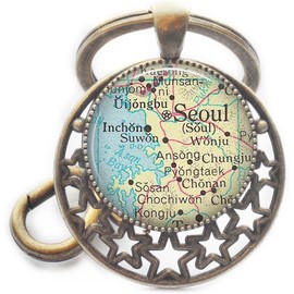 Llavero de mapa de Seúl, llavero de mapa de Seúl, joyería de mapas, llavero de Seúl, mapa de llavero de Seúl, mapa de llavero de Seúl, A0105