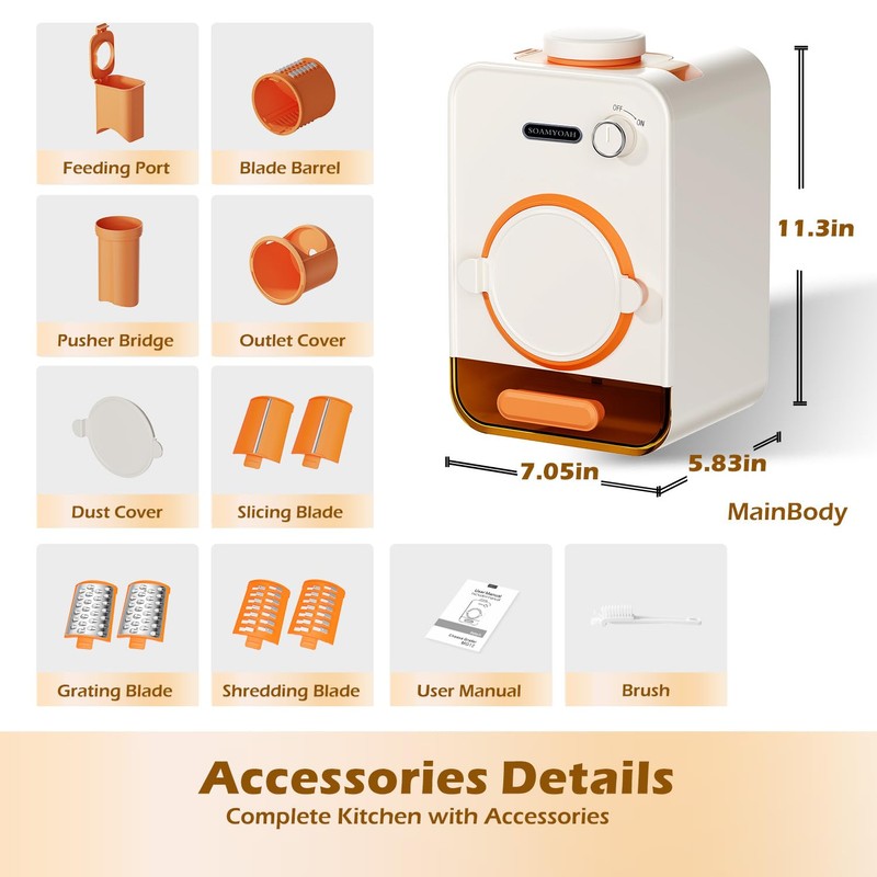 Electric Cheese Grater with 3 Set Blades, Automatic Efficient Slicer