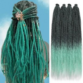 22 inch Dreadlock Extensions Single Ended, Ombre Pink Thin 0.8cm Dreads Extensions, 10 pcs Synthetic Braid in Dreadlock Extensions Reggae Hippie Crochet Dreads for Women (T/green, 22INCH)