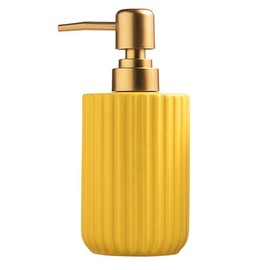 Chic Cylinder-Shaped Soap Dispenser, Vertical Stripe Design with Gold Pump, Ceramic Lotion Dispenser(Yellow)