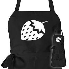 Huuraa Apron Strawberry Strawberry Unisex Apron Cooking Apron Size with Motif for All Fruits Gift Idea for Friends and Family, black