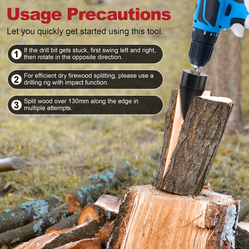 APIOLO Wood Splitter Drill Bit-3 Drilling Handles, Log Splitter Drill
