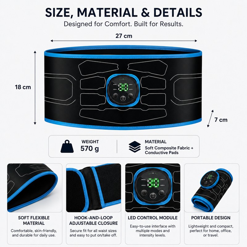 EMS Abdominal Muscle Stimulator Belt for Fitness Support – USB