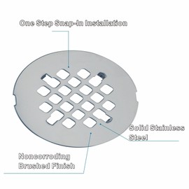 Chrome Plated Snap-in Shower Drain Cover Replacement, Welsan Stainless Steel 4-1/4" OD Round Shower Strainer Grid Easy to Install