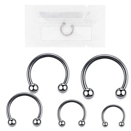 WARRIOR PTYM-01 Titanium Round Horseshoe Septum Nose Tragus Helix Piercing G23 Size with Two 3mm Balls Single Titanium, Titanium