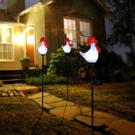 Afirst Decorative Solar Lights Outdoor Solar Rooster Stake Lights Hand Blown Glass Decorative Garden Pathway Lights Outdoor Waterproof Glass Stakes