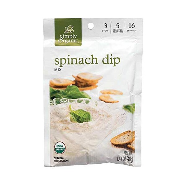 Simply Organic Spinach Dip Mix, Certified Organic, Gluten-Free | 1.41 oz | Pack of 12