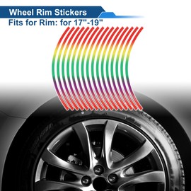 Partuto 16 Pcs Wheel Rim Stickers Arc-Shape Car Wheel Rim Tapes Decoration Stickers for 17"-19" Rim Assorted Color PET