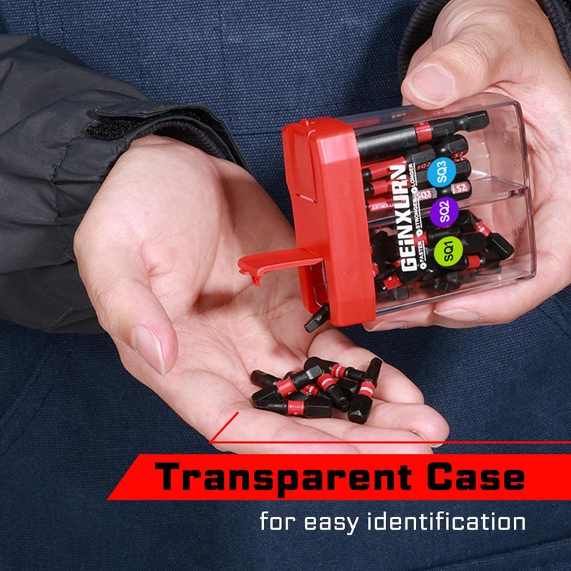 Geinxurn Impact Square Screwdriver Bits Set,43 Pcs Magnetic (SQ1/SQ2/SQ3) S2