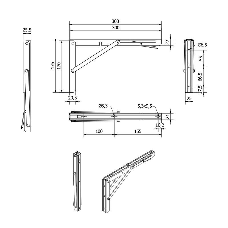 1 Pair of Folding Wall Brackets Real Stainless Steel (300