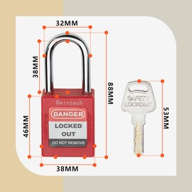 Bwintech 5 Pcs 38MM Keyed Alike Red Safety Padlock Lockout Tagout Lock for Lock Out Tag Out Stations and Devices