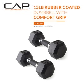 CAP Barbell 15 LB Coated Hex Dumbbell Weight Pair with Padded Grip