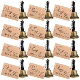 Lounsweer 12 Set Wedding Bells Bulk Ring for a Kiss with Tags Kissing Bells for Wedding Reception Decorations Goodies Bags Party Supplies