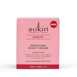 Sukin Rosehip Enriching Night Cream 120ml - with Rosehip Oil & Vitamin C; cruelty free & vegan friendly - to hydrate and improve skin radiance, for dehydrated & mature skin.