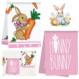 GAROMIA Easter Tea Towel, Pack of 2, Rabbit Ear, Easter Eggs, Tea Towels, Easter Spring, Happy Easter Decoration, Easter Bunny, Kitchen Tea Towels, Kitchen Towels, 40 x 60 cm