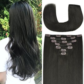 22 Inch Clip-in Hair Extensions Remy Human Hair for Women - Soft Handmade Real Human Hair Clip in Extensions, Straight, Thick, 165g 7pcs Natural Black #1B Color