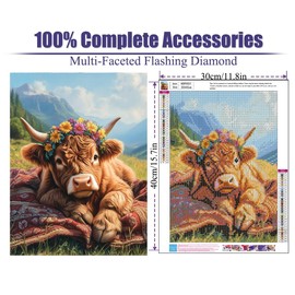 VividMeng Highland Cattle Diamond Art Kits for Adults,Cow Diamond Painting Kit for Adults,DIY Full Drill Diamond Painting Cow Gem Art and Crafts 12x16inch
