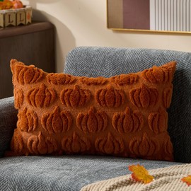 DFXSZ Fall Pillow Covers 12x20 Fall Decorations Autumn Rust Small Pumpkins Decor Soft Plush Faux Fur Wool Couch Cushion Case for Chair Sofa Living Room Home Decor YZT099B