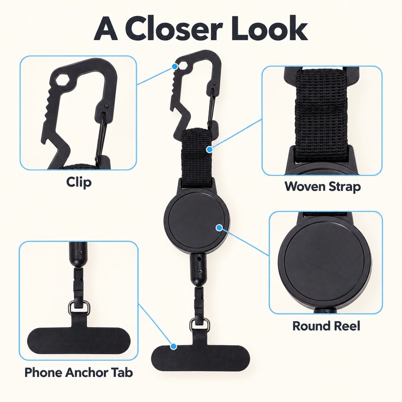 Retractable Phone Lanyard for Everyday Carry – Clip-On Tether with