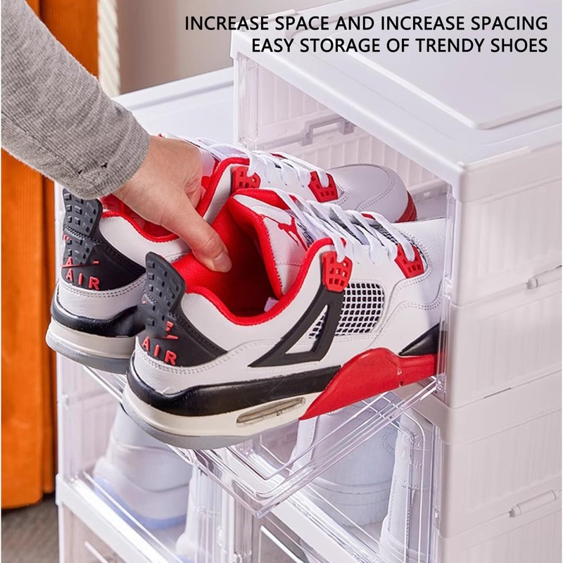 VaNaenic Foldable Shoe Rack,No Assembly Stackable Shoe Storage Box with