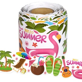 Summer Bulletin Board Border, 65.6Ft Colorful Summer Hawaii Palm Tree Flip Flops Die Cut Trim Border Roll Summer Border for Classroom Bulletin Board Whiteboard Chalkboard Wall Decor