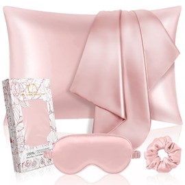 Miss Adola Mulberry 1Pack Silk Pillow Case for Hair and Skin 19 Momme Standard 75 x 50cm Silk Pillowcase with Eye Mask & Scrunchie Soft Silk Pillowcase Sleeping Gift for Women, Pk