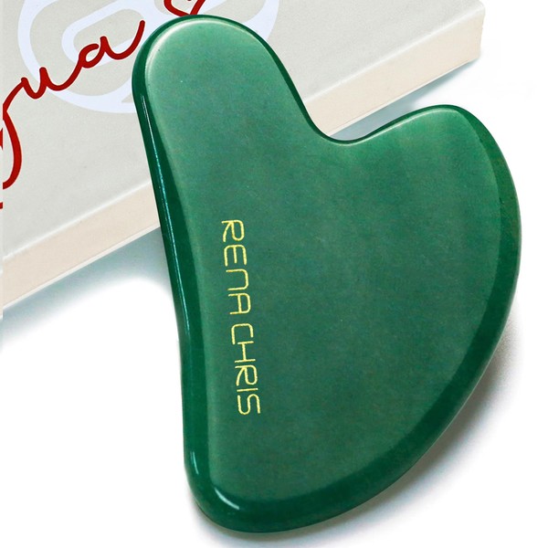 Rena Chris Gua Sha Facial Tools, Green Aventurine Guasha Tool for Acupuncture, Manual Massage Sticks for Jawline Sculpting and Puffiness Reducing, Gua Sha Scraping Massage Tool, Skin-Care Gift