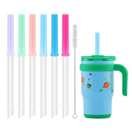 Replacement Straw Set Compatible with Reduce Tumbler Kids, Replacement Straws for Reduce Tumbler 14 oz Coldee, 6 Pack Straw and 1 Pack Cleaning Brush, Reusable, Spill-Proof, Dishwasher-safe