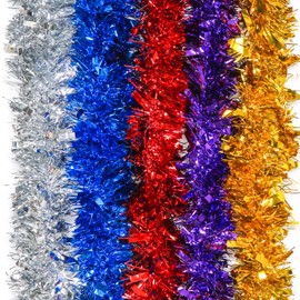 Colourful Christmas Garlands, 5 Pieces, Tinsel Garland, 2 m Tinsel Christmas Tree, 5 Colours, Tinsel Garland, Christmas, Christmas Decoration, Tinsel Colourful for Christmas Tree, Birthday Party