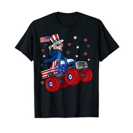 Uncle Sam Riding Monster Truck 4th Of July Funny Boys Kids T-Shirt