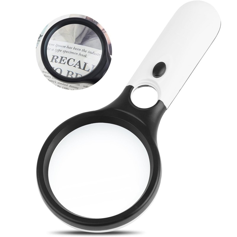 Handheld LED Magnifying Glass with Dual Lenses for Reading, Coins