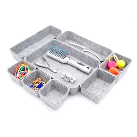 Welaxy Office Drawer Organizers Trays Drawers dividers Felt Storage Bins Organizer bin for Jewelry Cosmetic Makeup Junk Silverware pens Art Crafts Tools Sturdy Flexible Bins,Pack 8 (Gray)