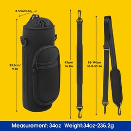 Pacify Water Bottle Carrier Bag 34oz Adjustable Water Bottle Holder Crossbody Bag with Shoulder Hand Strap 2 Pocket for Hiking Travelling