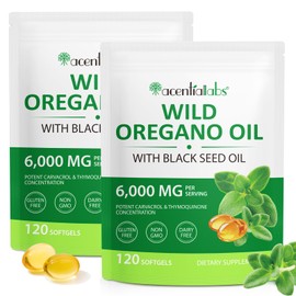 6000mg Oil of Oregano with Black Seed Oil, 2Pack Oregano Oil Capsules Organic with 165mg Carvacrol, Immune Support Softgels – Natural, Non-GMO, Gluten-Free Oil of Oregano Supplement – 240 Capsules