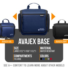 AvaJex Travel Toiletry Bag for Men and Women - Large Hanging Toiletry Organizer - Waterproof Hygiene Bag with Metal XXL Swivel Hook, with Sturdy Zippers and 19 Compartments for Toiletries, Makeup, Cosmetics