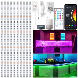 maylit 10 PCS Smart RGB Under Cabinet Lights Kit, Compatible with Alexa and Google Assistant, App and Remote Control, Music Sync Color Changing, Timer, Dimmable, for Cabinet, Counter, Shelf, Bookcase | maylit