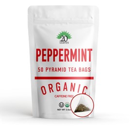 Peppermint Tea - 100% Certified Organic - Herbal Tisane - Caffeine Free Hot Tea - 50 Pyramid Tea Bags Sachets in Resealable Bag
