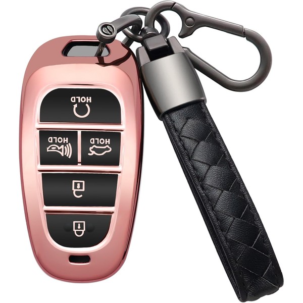 Costusn for Hyundai Key Fob Cover with Leather Keychain Soft