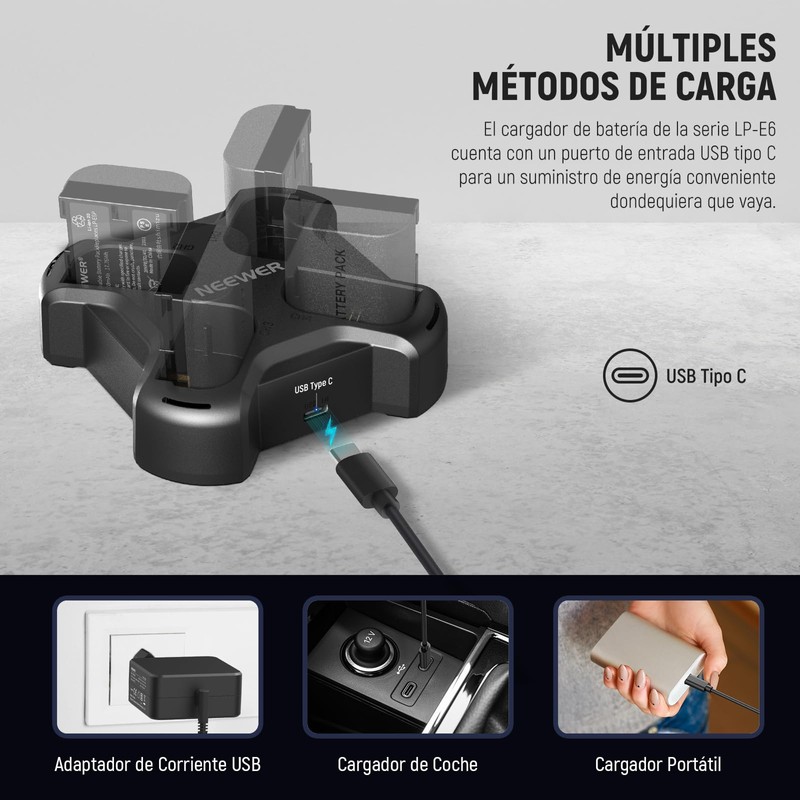 NEEWER 4 Channel USB Camera Battery Charger for LP-E6/LP-E6N/LP-E6NH/LP-E6P Compatible