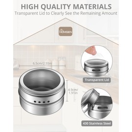 HOMGEN 8 Pack Magnetic Spice Jars Set Stainless Steel Magnetic Spice Containers 100ml/3.4oz Magnetic Spice Jars for Fridge BBQ Magnet Spice Tins Set Magnetic Spice Pots with Lids for Kitchen