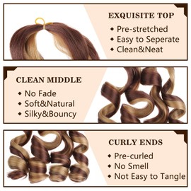 COOKOO 9 Pack 22 Inch Pre Stretched Bouncy Braiding Hair for Box Braids Ombre Brown Loose Curly Braids Extention Spanish Curly Crochet Hair Wavy Crochet Braids Hair Extensions 2733#