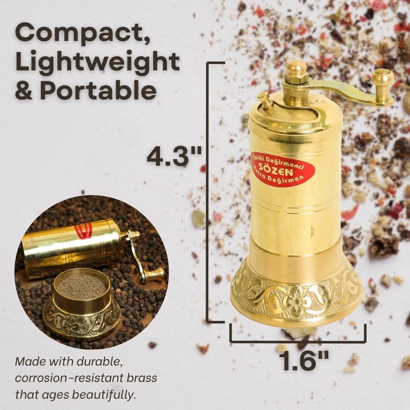 Sozen 4.3" Manual Pepper Grinder Brass – Handmade Turkish Pepper