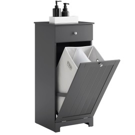 SoBuy Slim Short Laundry Cabinet with Hidden Hamper Bathroom Freestanding Chest Unit with Narrow Sliding Drawer Bath Tilt-Out Basket, Grey BZR21-DG