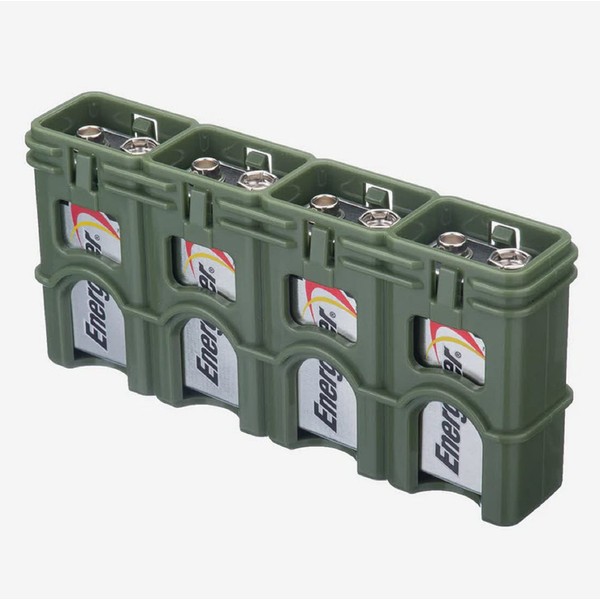 Storacell by Powerpax Slimline 9 Volt Battery Storage Caddy, Military Green, Holds 4 Batteries (Not Included)