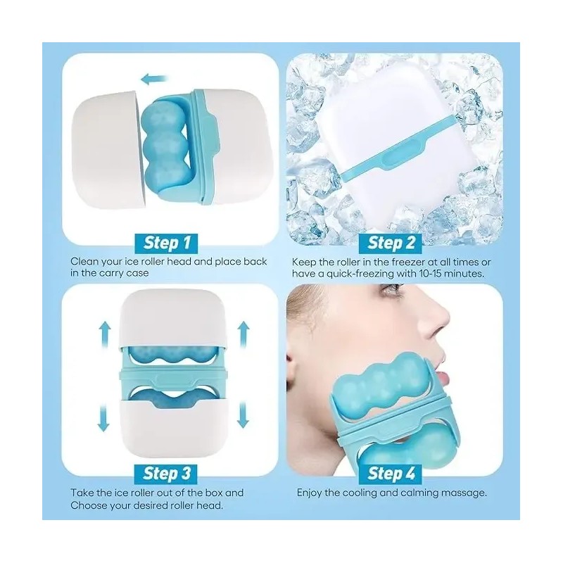 Rodillo Facial Frío Ice Roller Doble Cabezal Piel Mixta Día