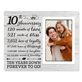 10th Anniversary Wedding Gifts for Her Him - 10th Anniversary Picture Frame, Anniversary Marriage Gifts for Couple, Husband or Wife, 10 Year of Marriage, Fits 4x6 Inches Photo